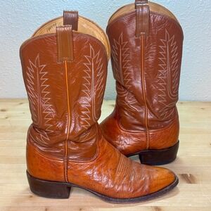 Tony Lama Ostrich USA Cowboy Boots Mens 10D Brown Exotic Western Leather Boots